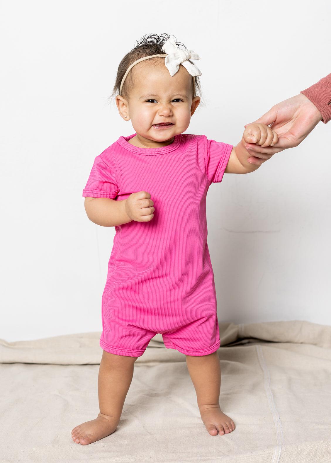 Baby Shorties Rashguard (Unisex) | Ribbed Azalea Pink - Kortni Jeane
