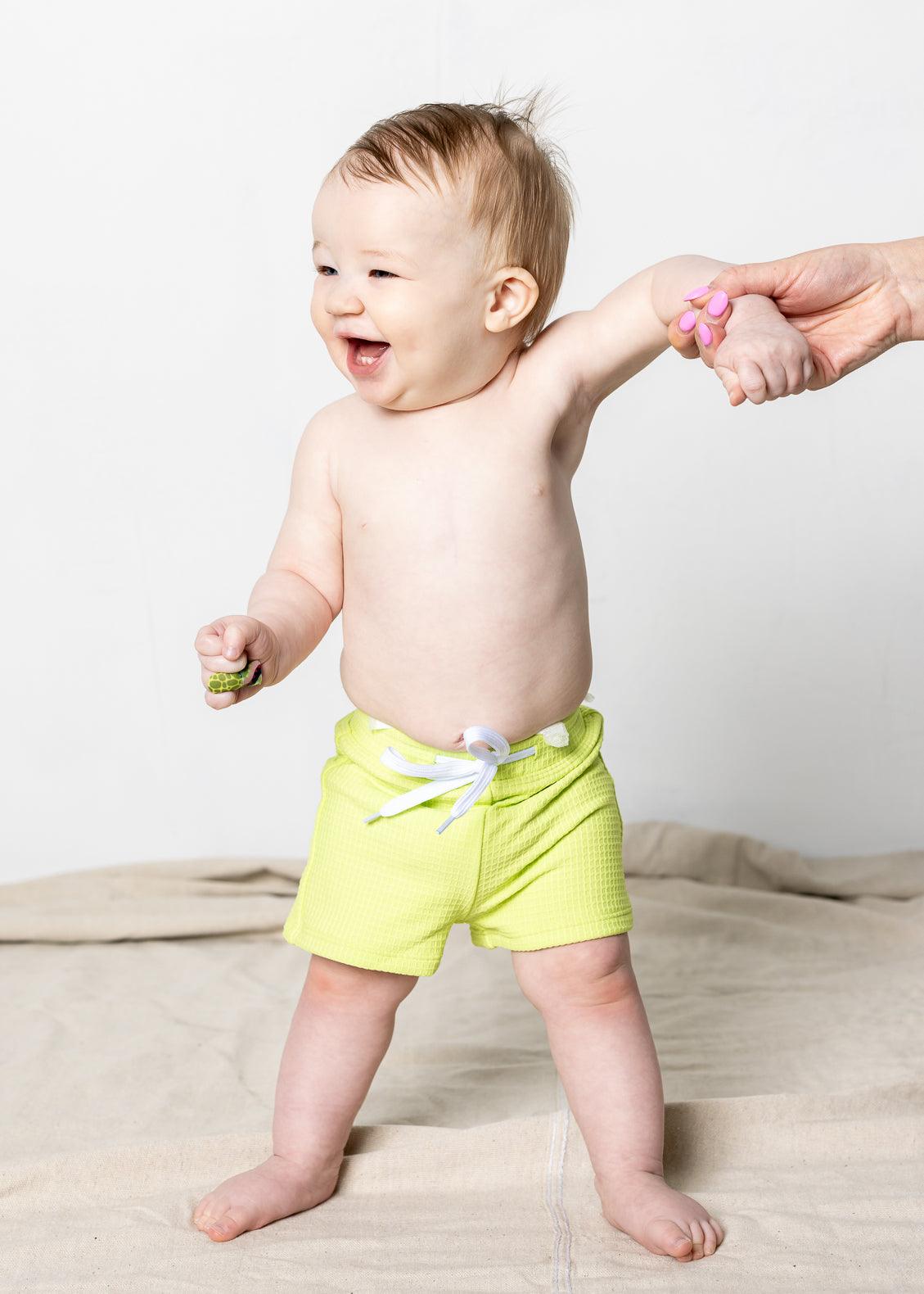 Baby Euro Shorts | Waffled Glow Green - Kortni Jeane