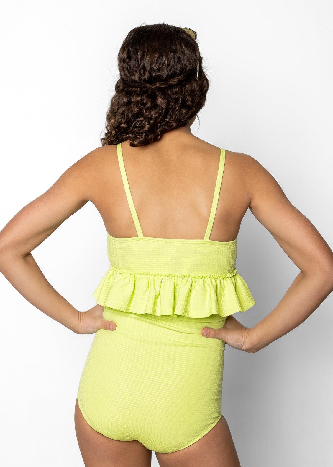 Teen Girl Crop Top Swimsuit - Waffled Glow Green