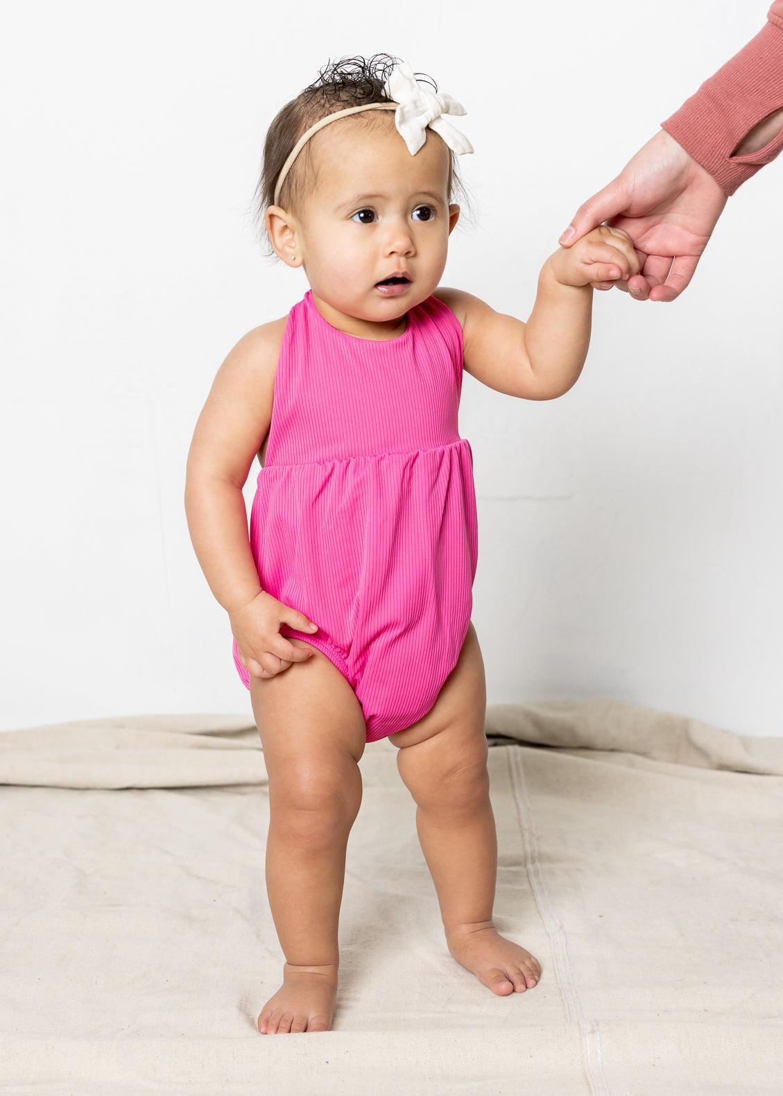 Baby Romper One-Piece | Ribbed Azalea Pink - Kortni Jeane