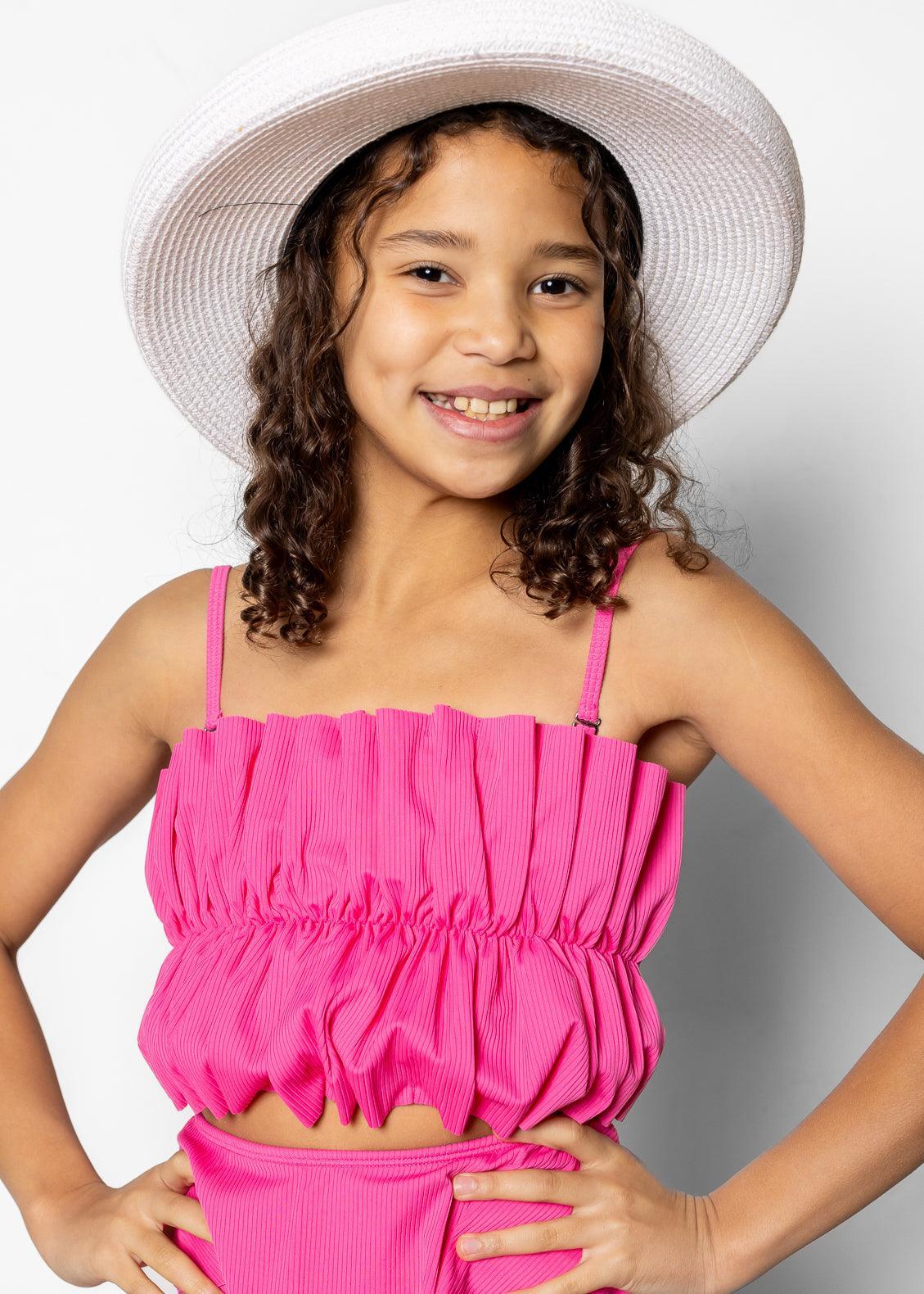 Youth Oversized Ruffle Top | Ribbed Azalea Pink - Kortni Jeane