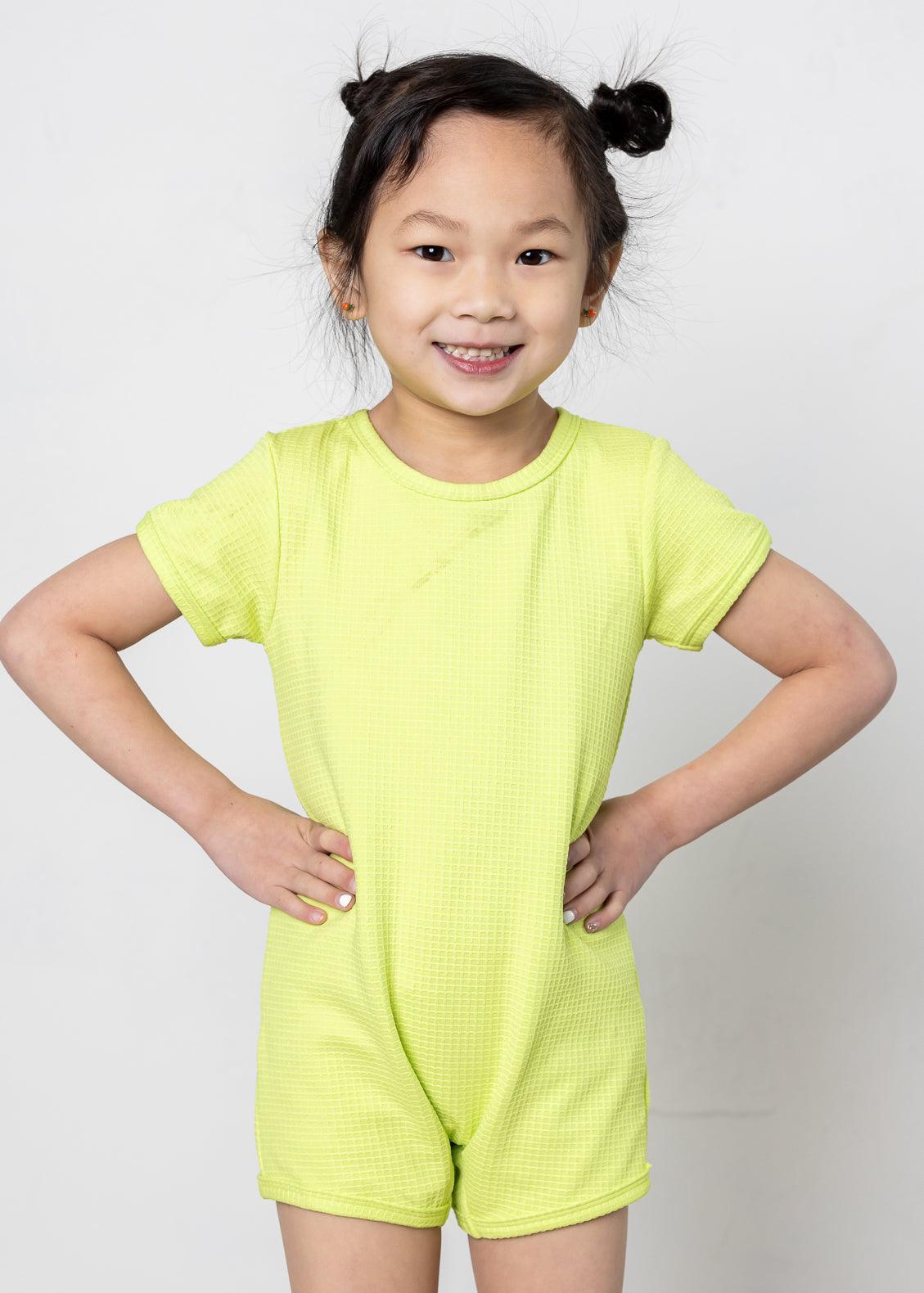 Girl/Boy Swimsuit Rashguard One-Piece - Waffled Glow Green