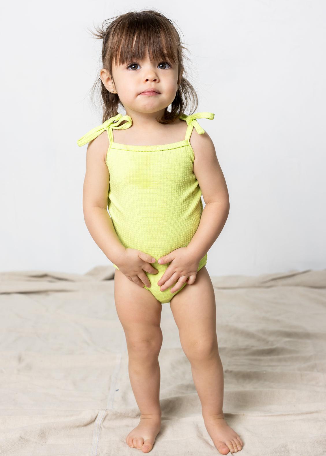 Baby Girl One-Piece Swimsuit - Waffled Glow Green