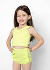 Girls High-Waisted Swimsuit Bottoms - Waffled Glow Green