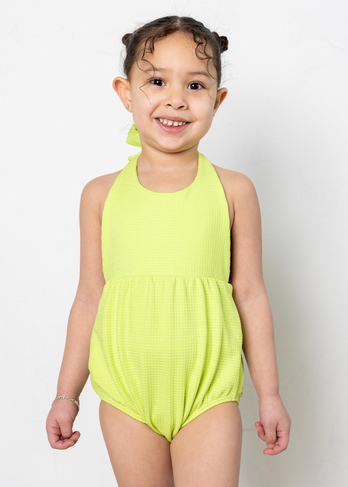 Girls One-Piece Swimsuit - Waffled Glow Green