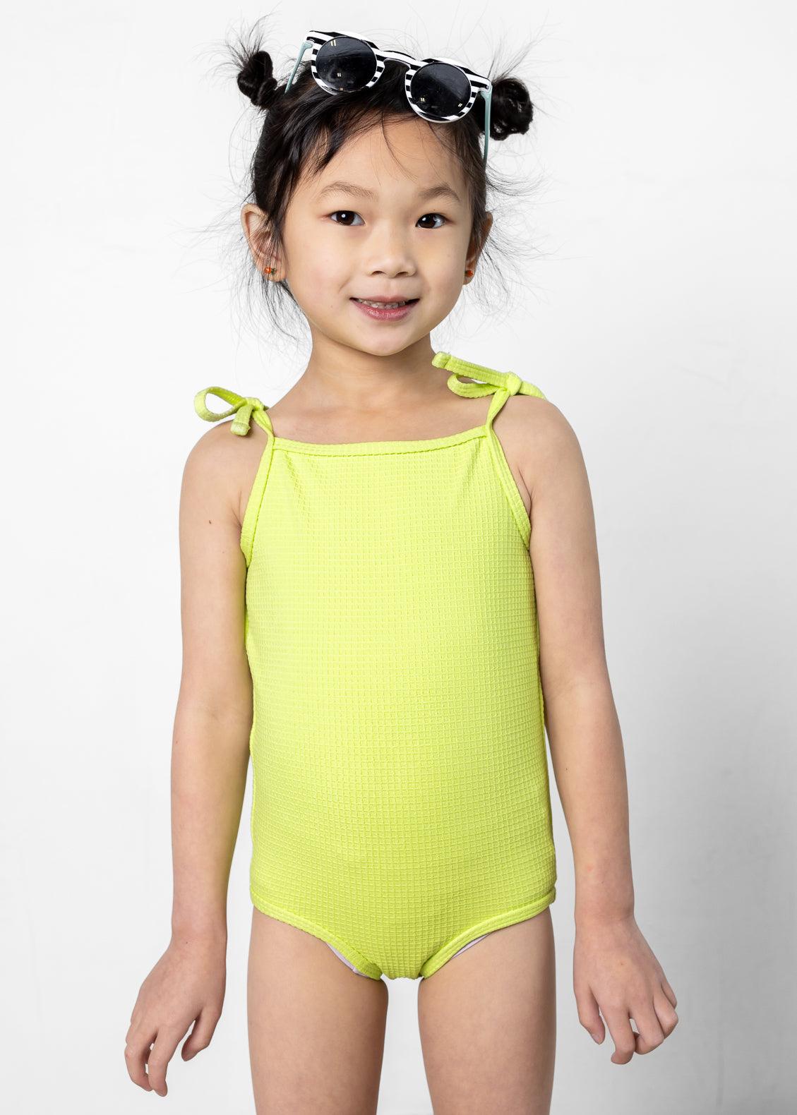 Girls One-Piece Swimsuit - Waffled Glow Green