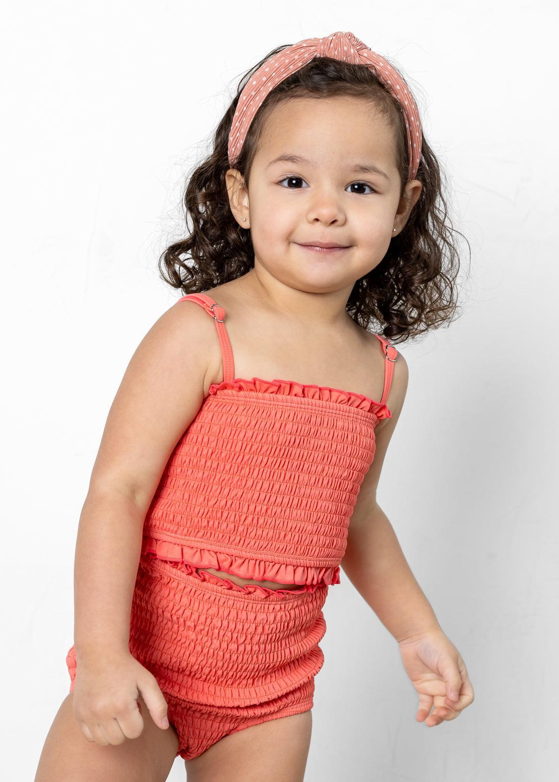 Mini Smocked Bottoms | Deep Coral - Kortni Jeane