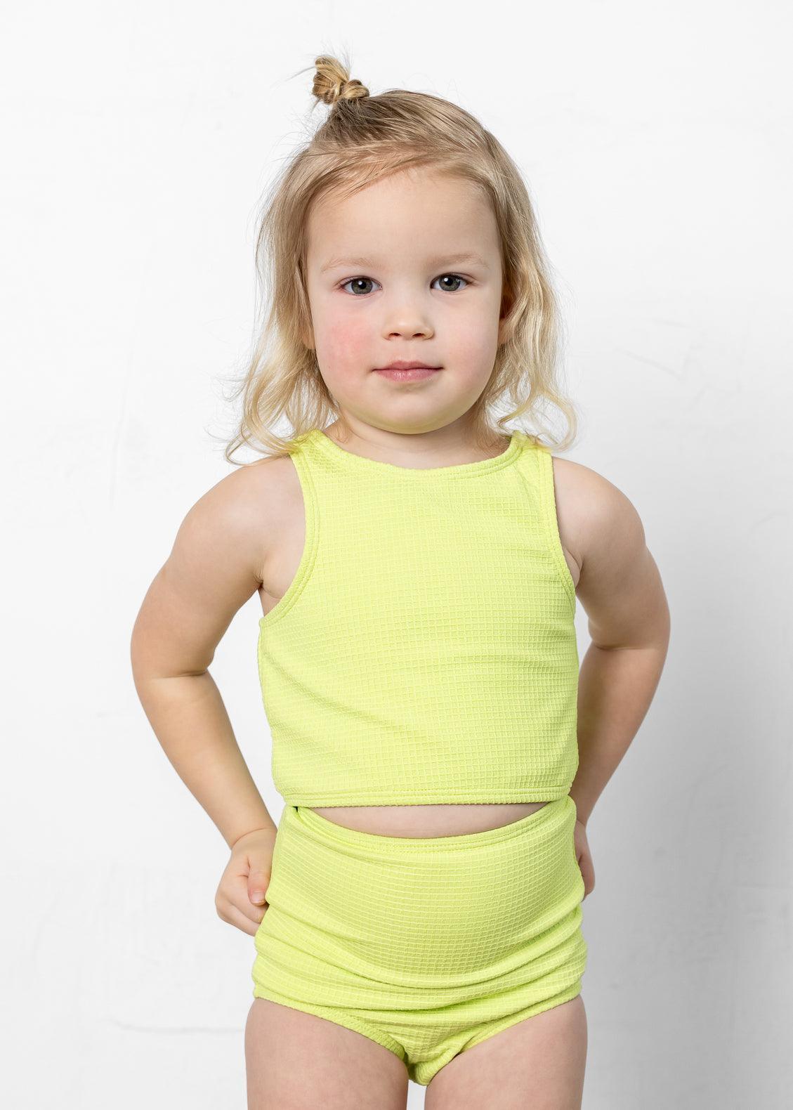 Girls High-Waisted Swimsuit Bottoms - Waffled Glow Green