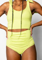 High-Waisted Swimsuit Bottom - Waffled Glow Green