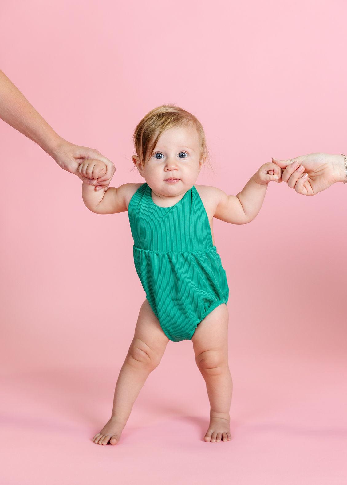 Baby Girl One-Piece Swimsuit - Ribbed Grass Green