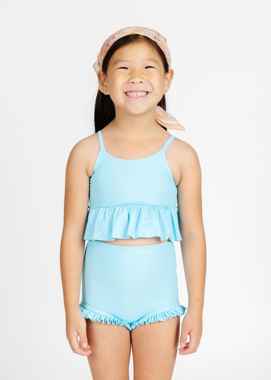 Girls High-Waisted Swimsuit Bottoms - Arctic Blue