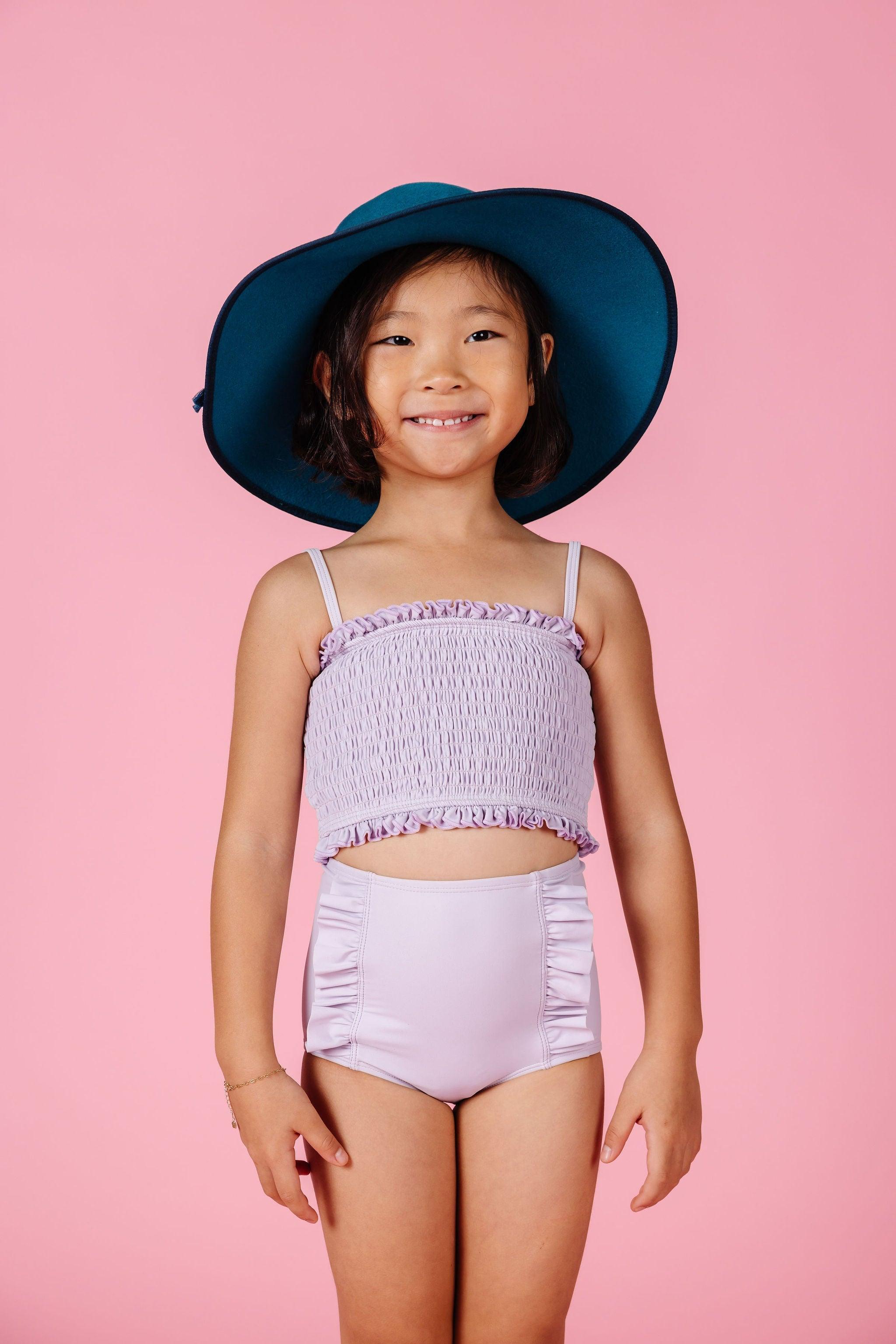 Girls Crop Top Swimsuit - Cotton Purple