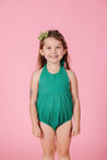 Girls One-Piece Swimsuit - Ribbed Grass Green
