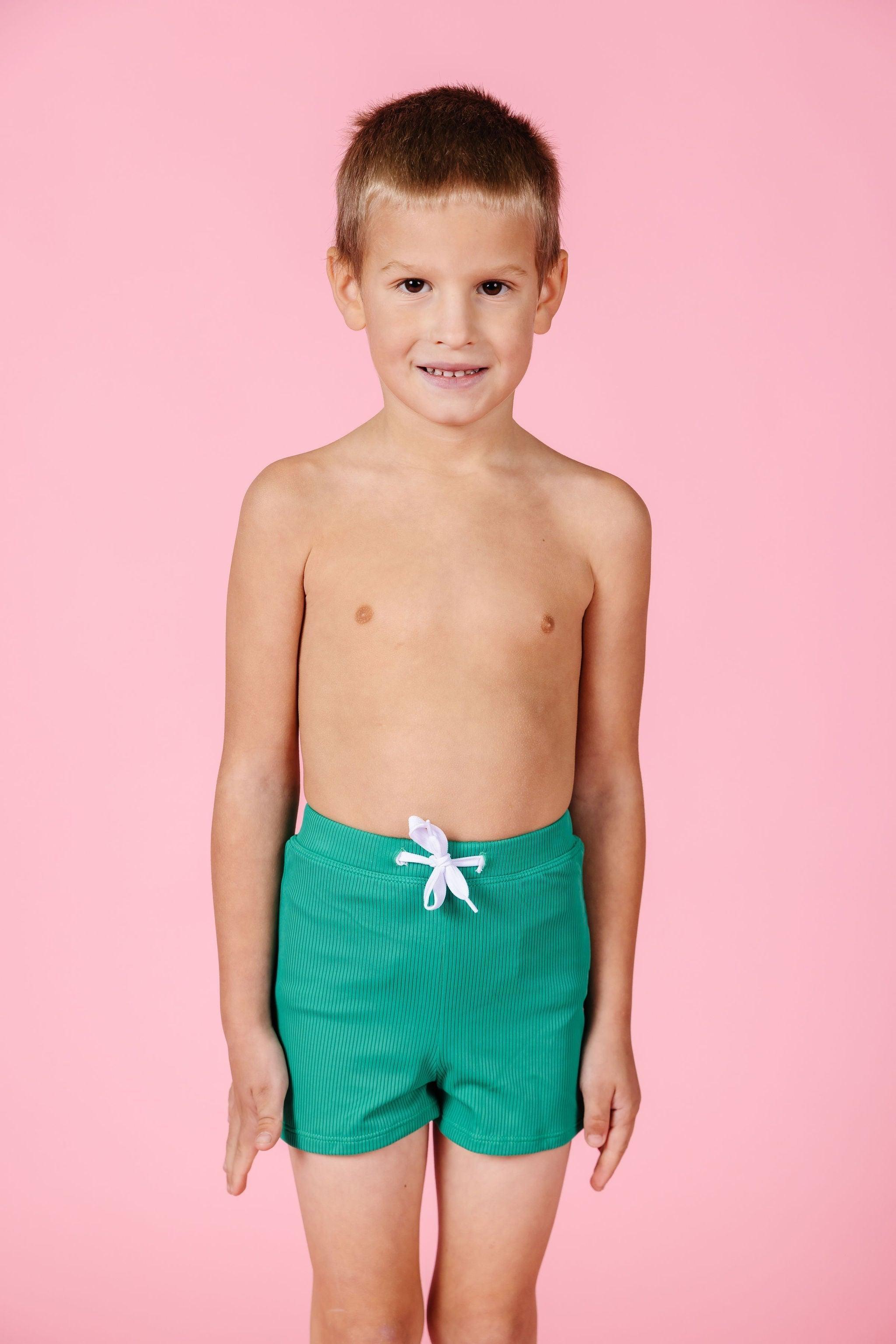 Boys Swimsuit - Shorts  - Ribbed Grass Green