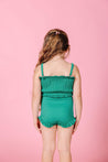 Girls High-Waisted Swimsuit Bottoms - Ribbed Grass Green