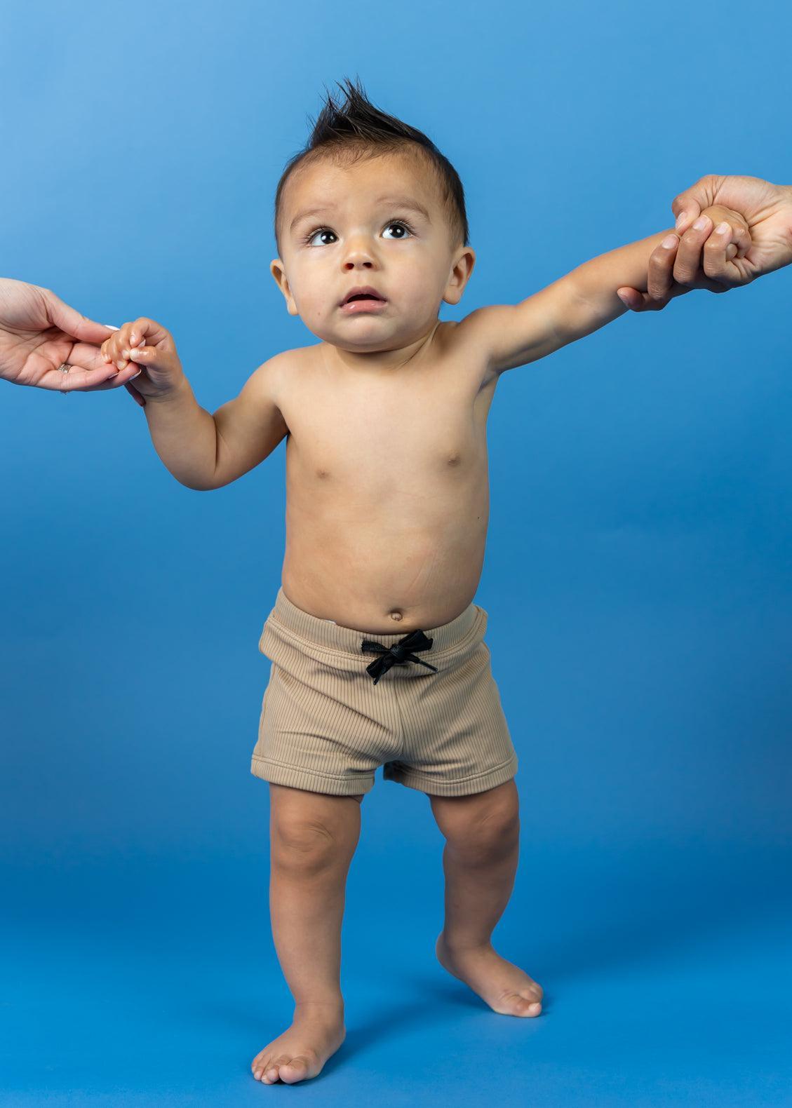 Baby Boy Swimsuit - Shorts - Ribbed Sand Brown