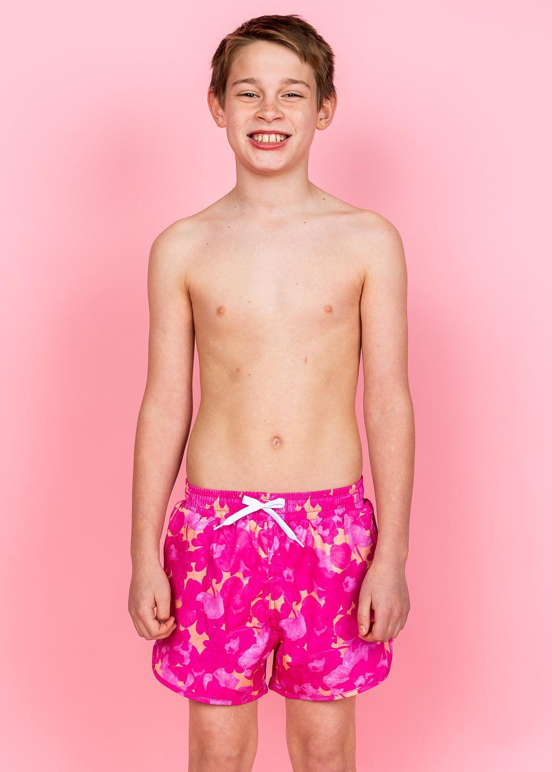 Teen Boy Swimsuit - Shorts - Pink Blooms