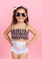 Girls High-Waisted Swimsuit Bottoms - Taupe Dashes