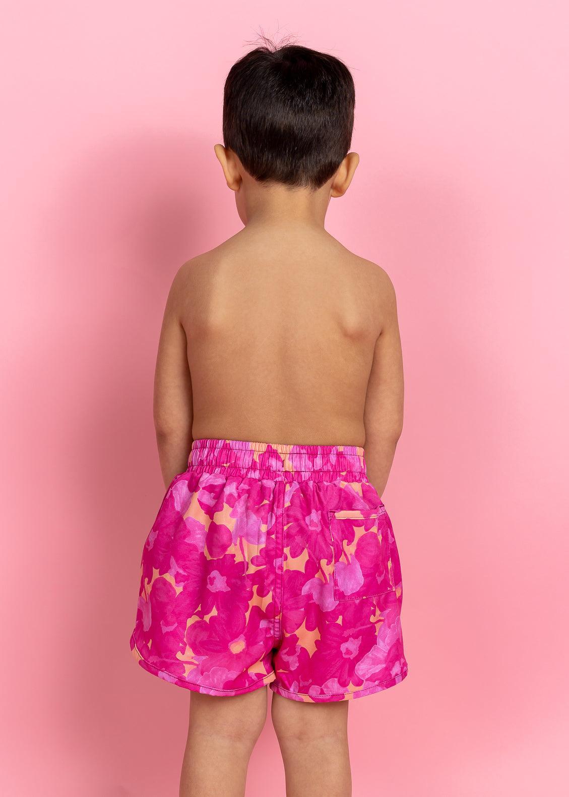Boys Swimsuit - Shorts  - Pink Blooms