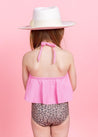 Girls Crop Top Swimsuit - Ribbed Sweet Pink