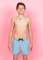 Teen Boy Swimsuit - Shorts - Blue Ditsy Floral