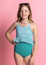 Teen Girl Crop Top Swimsuit - Blue Ditsy Floral