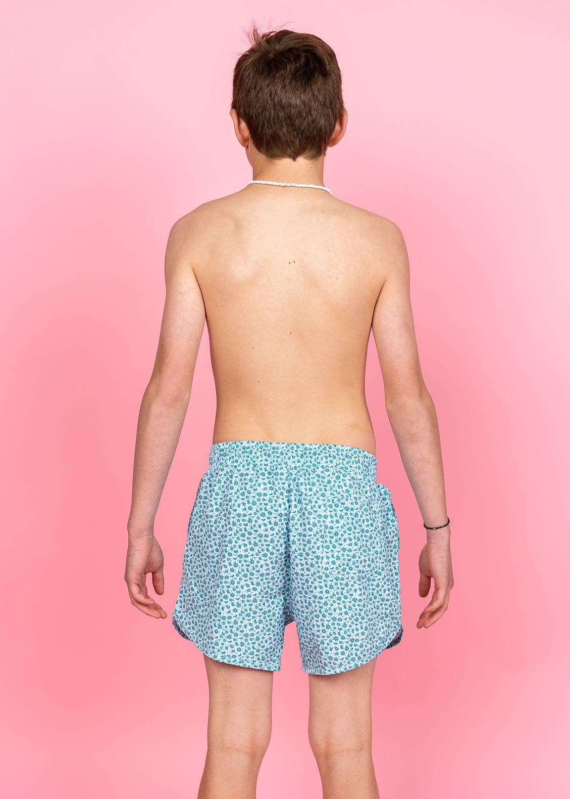 Teen Boy Swimsuit - Shorts - Blue Ditsy Floral