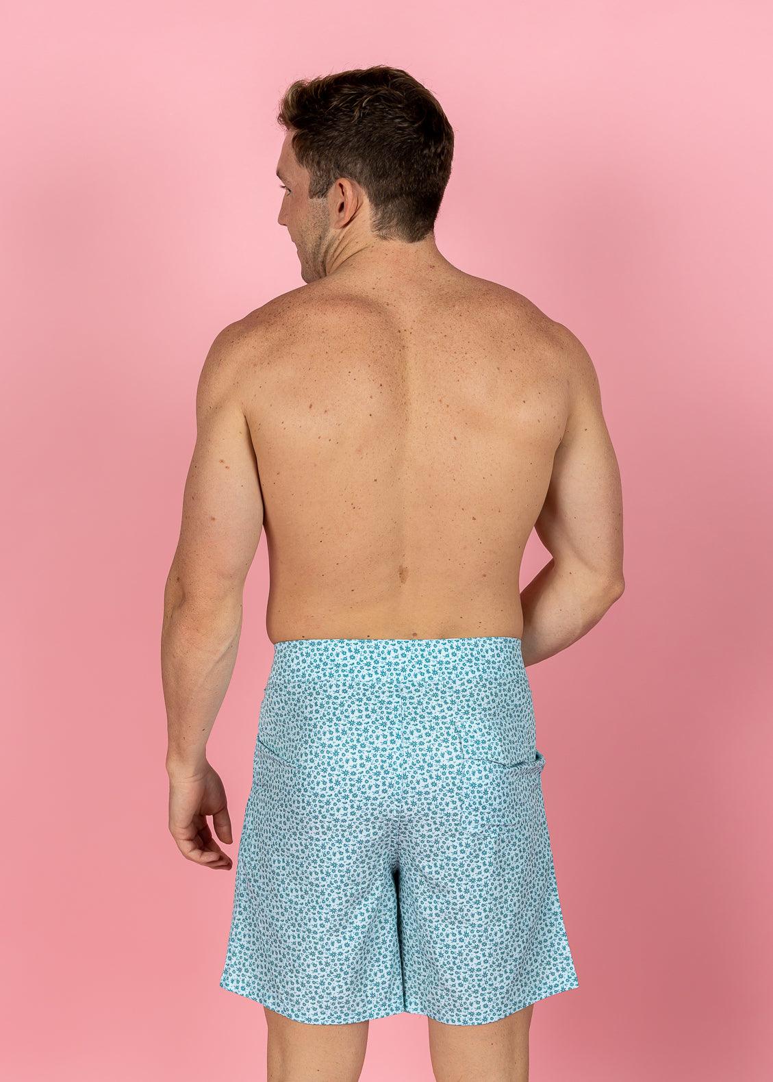 Mens Swimsuit - Trunks - Blue Ditsy Floral