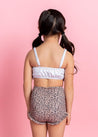 Girls Crop Top Swimsuit - Taupe Dashes