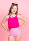 Teen Girl High-Waisted Swimsuit Bottoms - Ribbed Sweet Pink