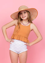 Teen Girl High-Waisted Swimsuit Bottoms - Taupe Dashes