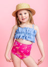 Girls Crop Top Swimsuit - Blue Skies