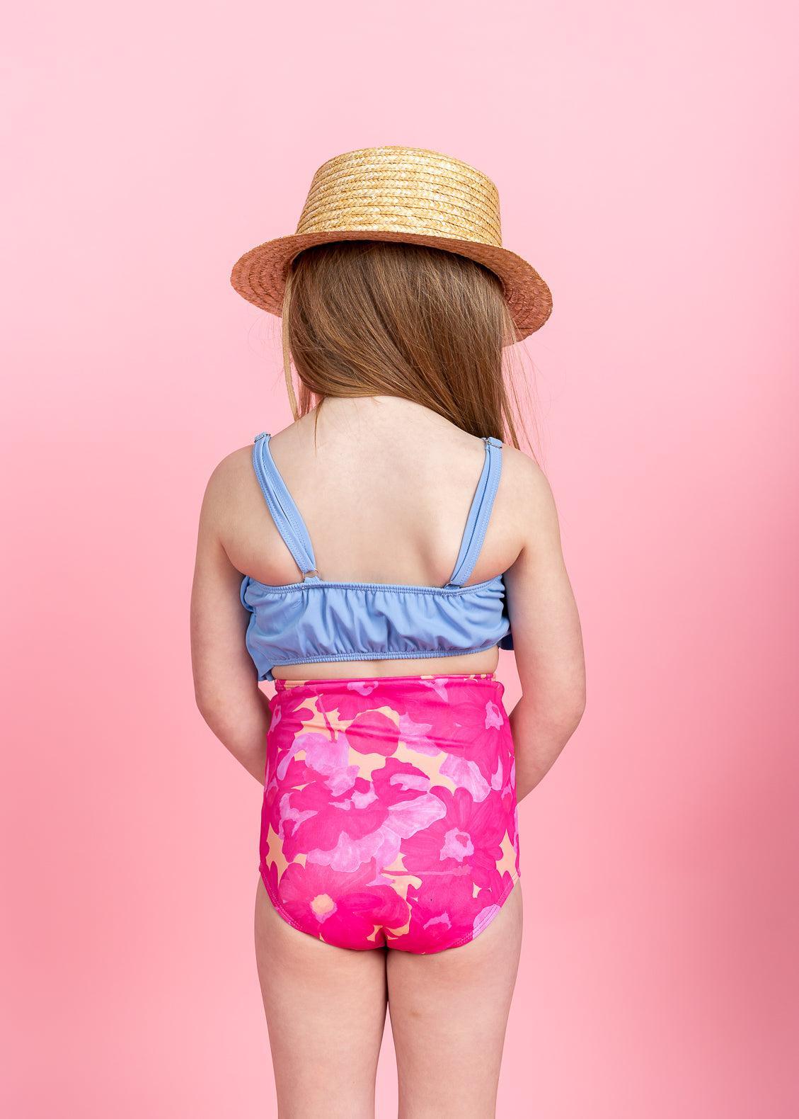 Girls High-Waisted Swimsuit Bottoms - Pink Blooms