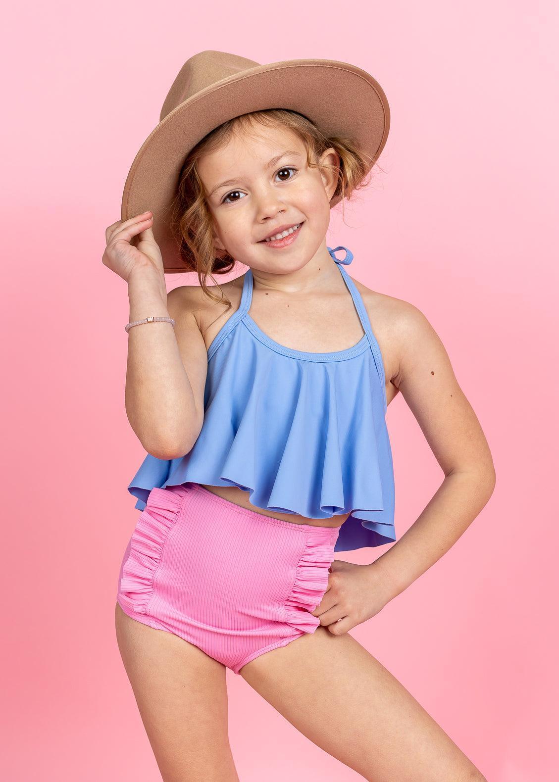 Girls Crop Top Swimsuit - Blue Skies