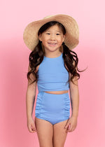 Girls Crop Top Swimsuit - Blue Skies