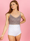 High-Waisted Swimsuit Bottom - Taupe Dashes