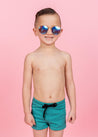 Boys Swimsuit - Shorts  - Ribbed Teal Waves