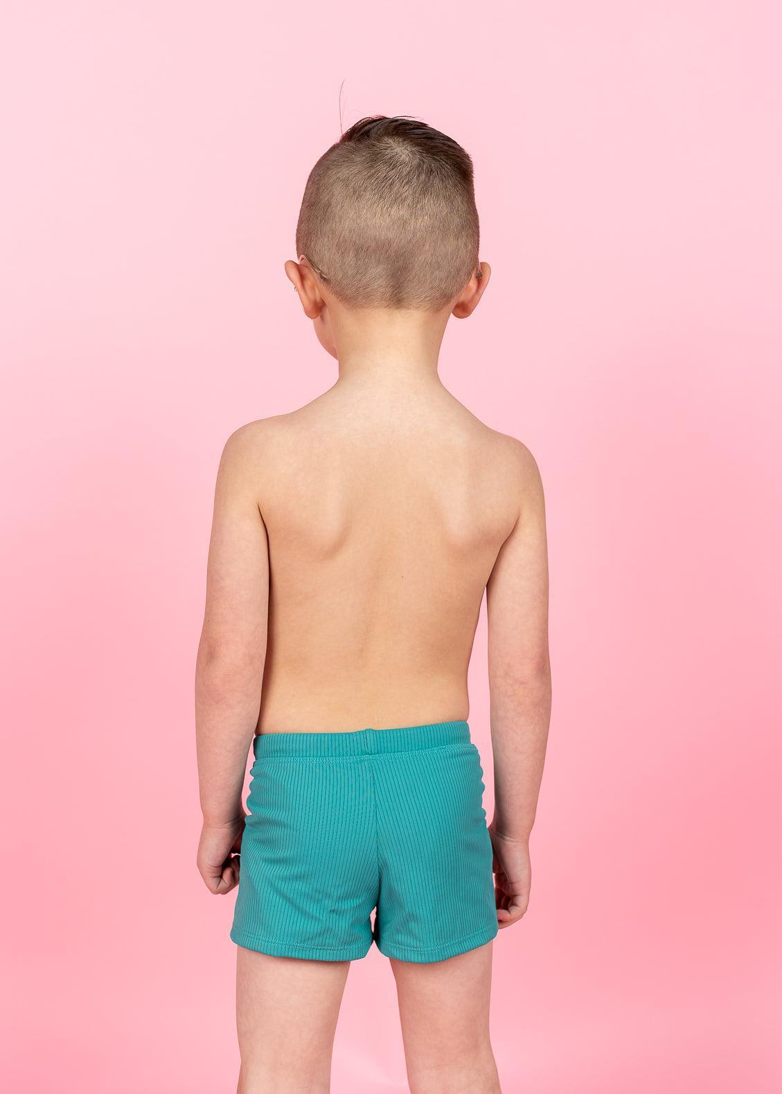 Boys Swimsuit - Shorts  - Ribbed Teal Waves