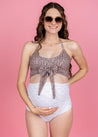 High-Waisted Swimsuit Bottom - Maternity - Taupe Dashes