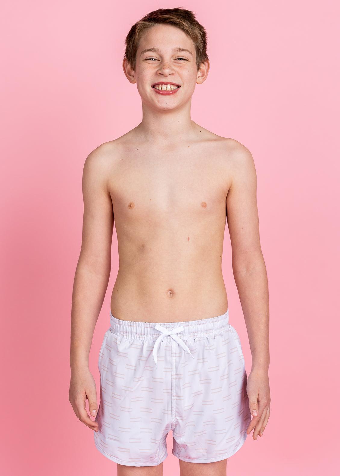 Teen Boy Swimsuit - Shorts - Taupe Dashes