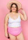 High-Waisted Swimsuit Bottom - Ribbed Sweet Pink