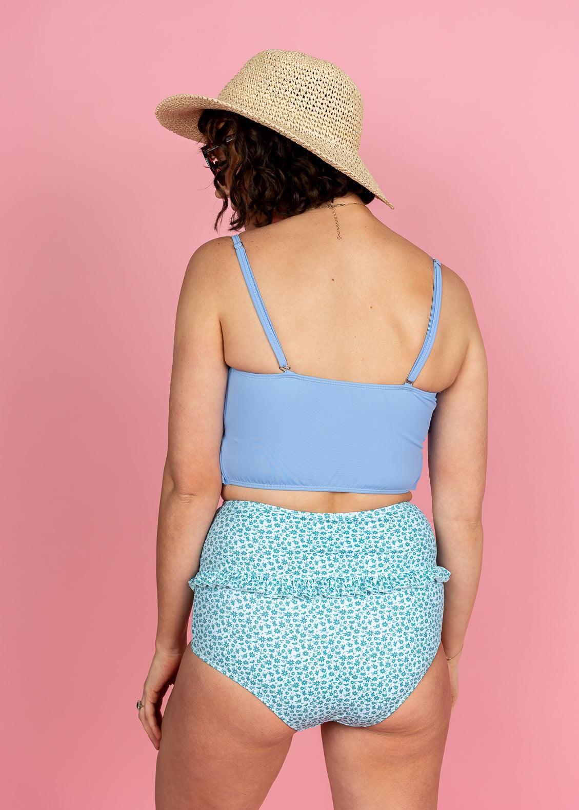 High-Waisted Swimsuit Bottom - Blue Ditsy Floral