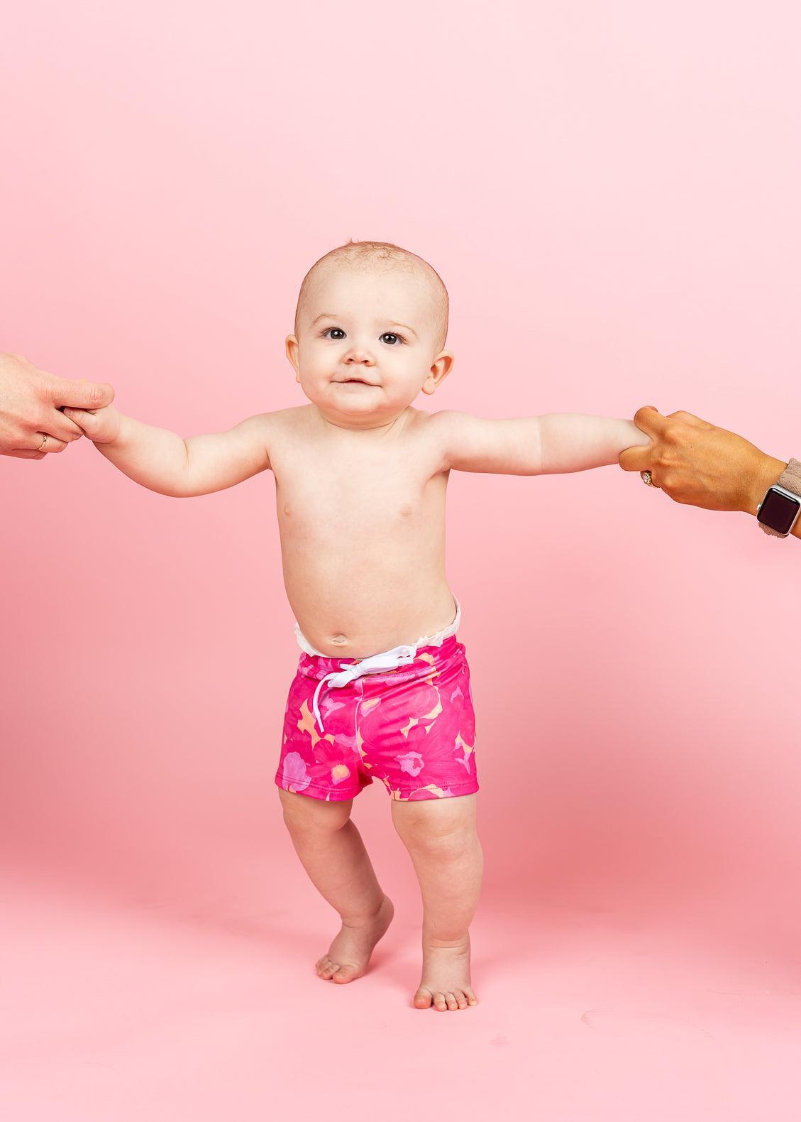 Baby Boy Swimsuit - Shorts - Pink Blooms