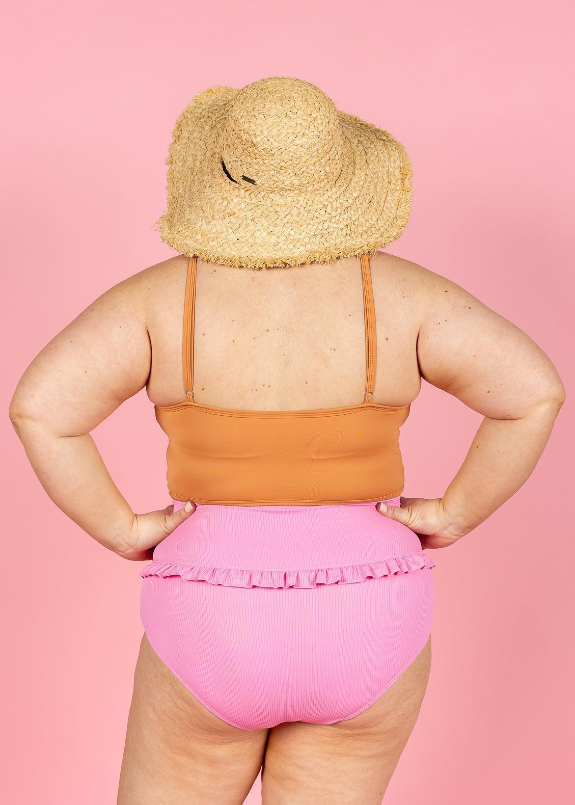 High-Waisted Swimsuit Bottom - Ribbed Sweet Pink