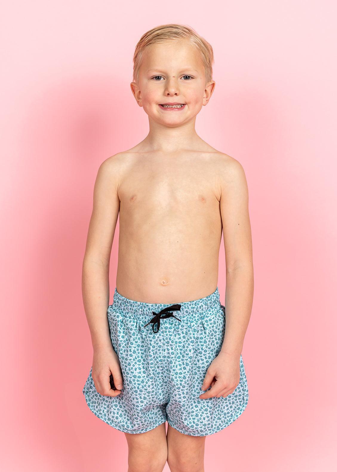 Boys Swimsuit - Shorts  - Blue Ditsy Floral