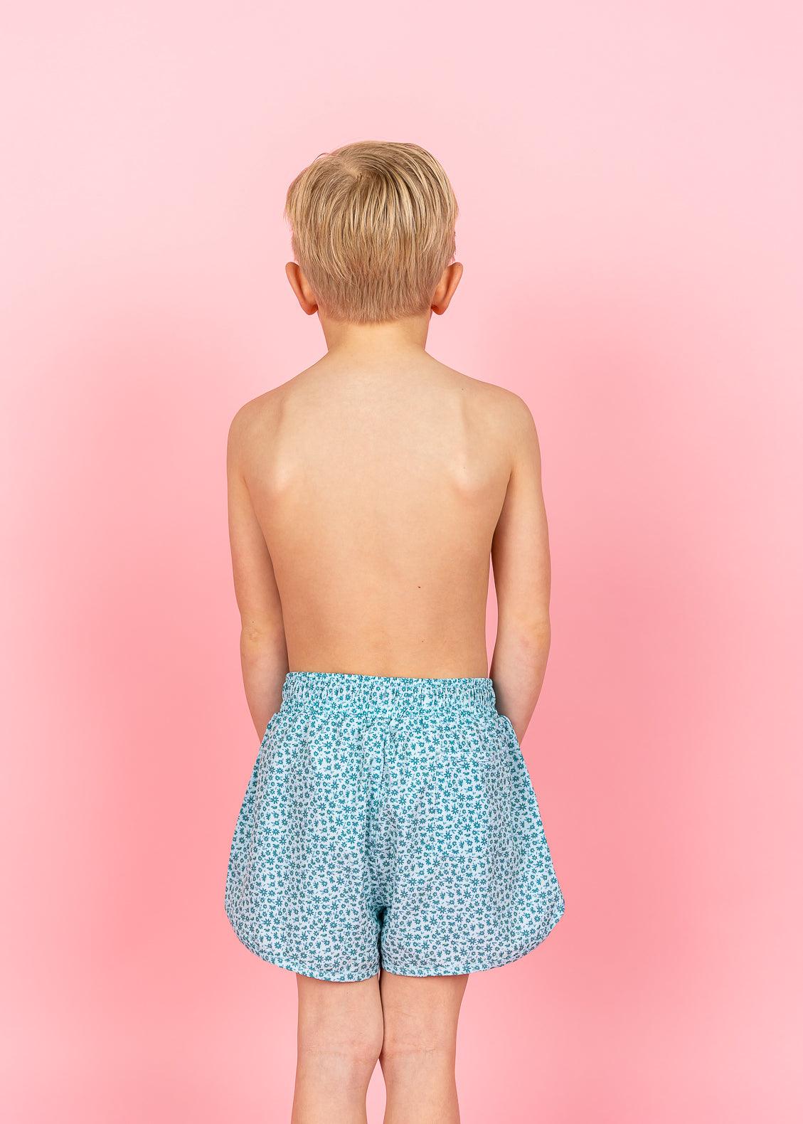 Boys Swimsuit - Shorts  - Blue Ditsy Floral