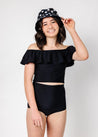 Teen Girl Crop Top Swimsuit - Black
