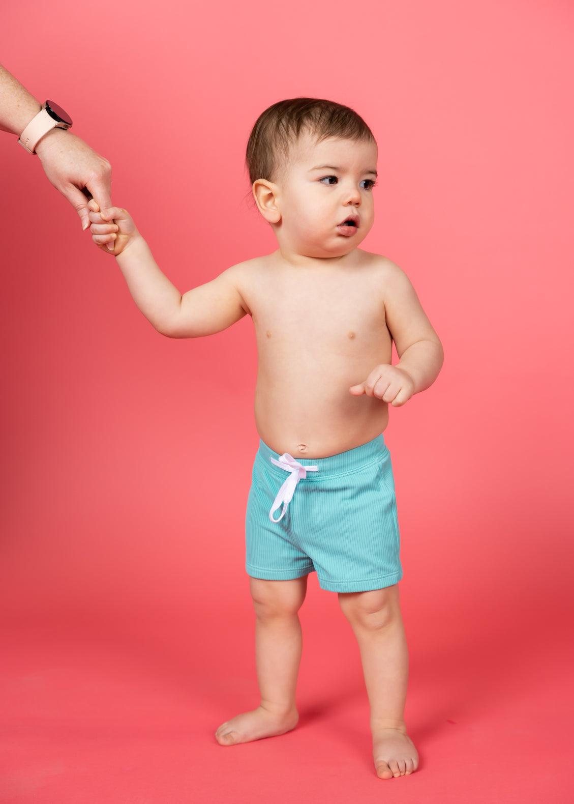 Baby Boy Swimsuit - Shorts - Ribbed Aquamarine