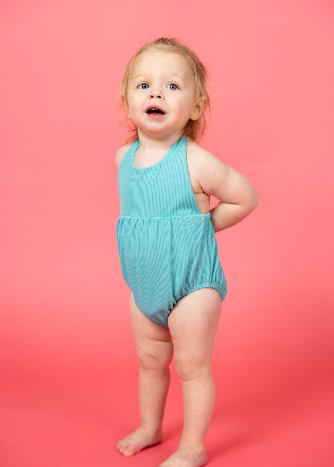 Baby Girl One-Piece Swimsuit - Ribbed Aquamarine