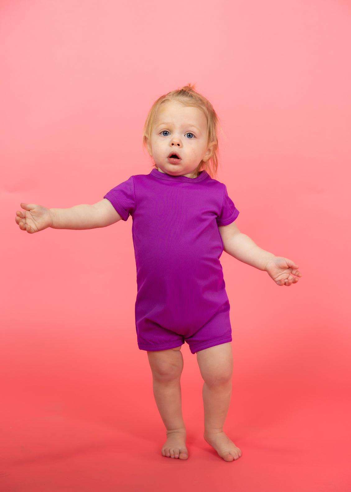 Mini Shorties Rashguard (Unisex) | Ribbed Purple - Kortni Jeane